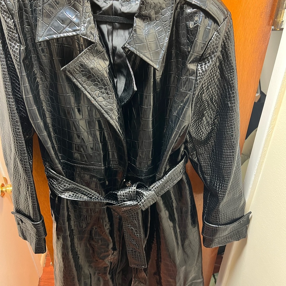 Kardashian Kollection Glossy Black Trench Coat - Picture 6 of 10